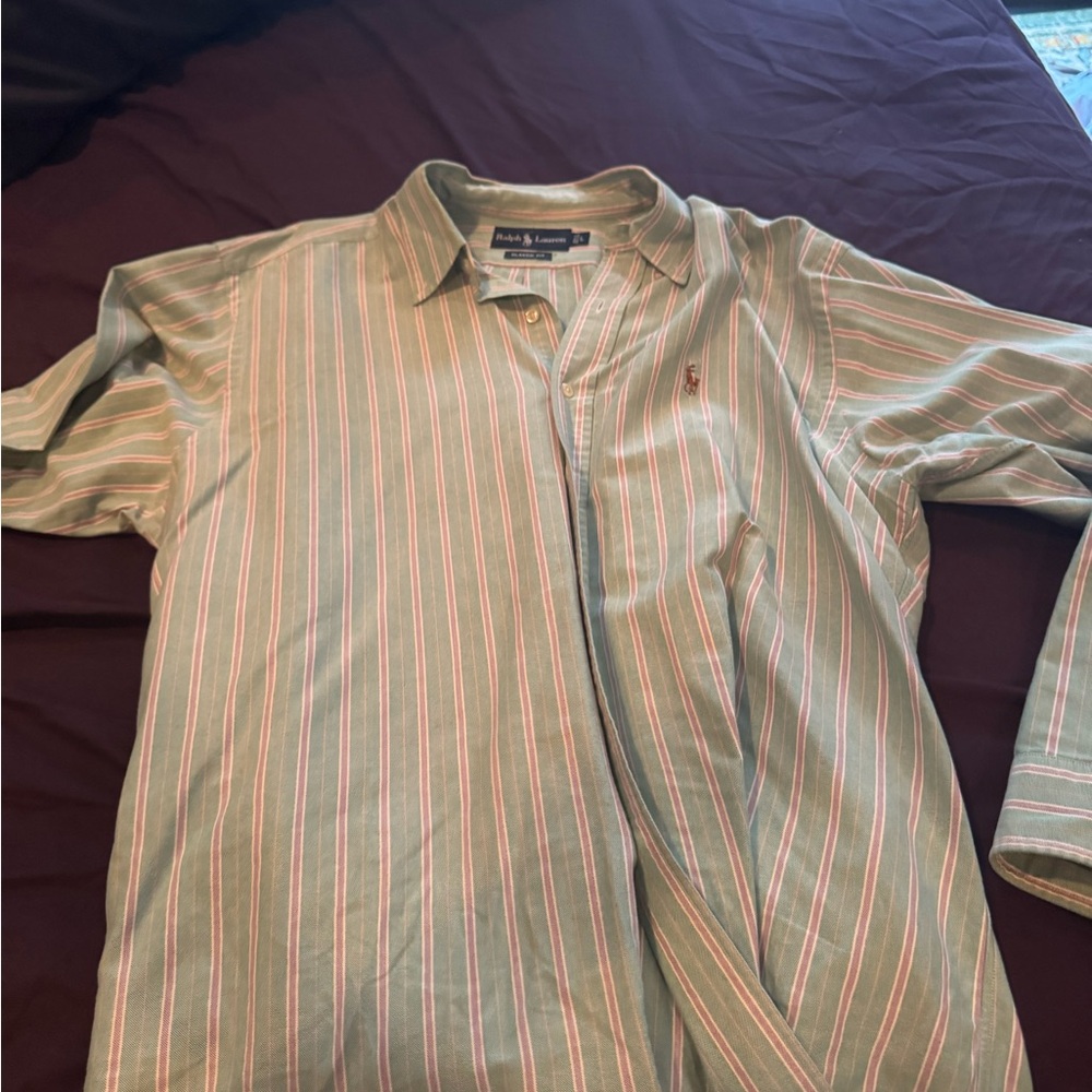 Ralph Lauren Green and Pink Casual Button Down Shirt
